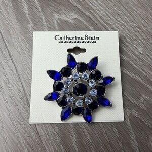 Catherine Stein Blue Rhinestone Star Brooch Pin Silver Tone New